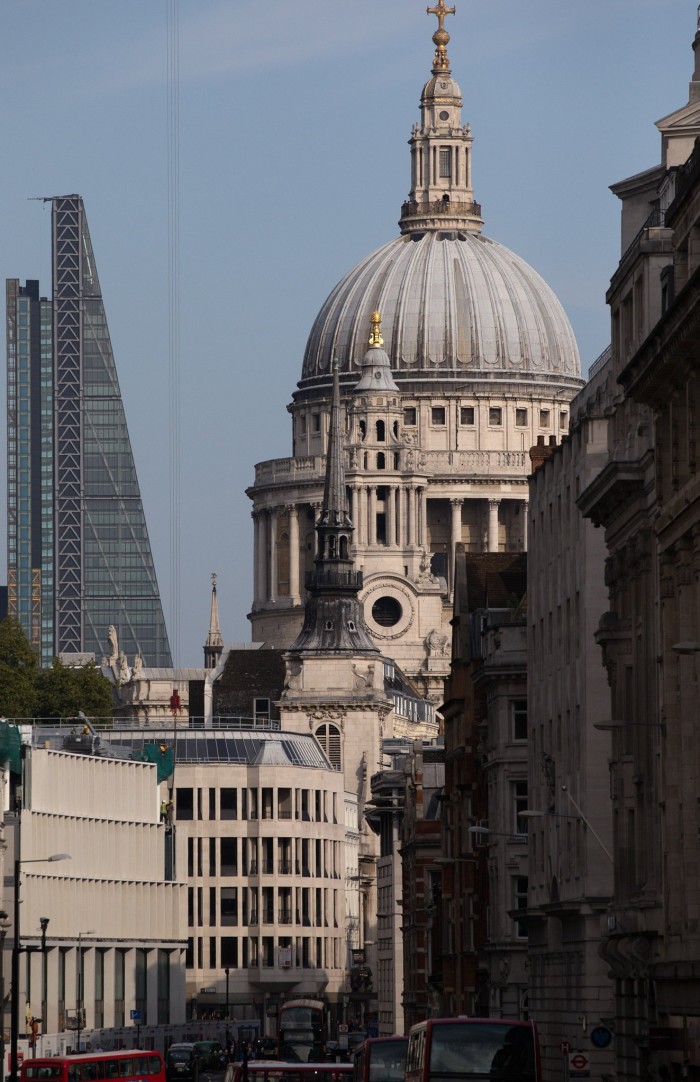     The Leadenhall Building (L), stands on the London skyline next to the dome of St Paul's Cathedral